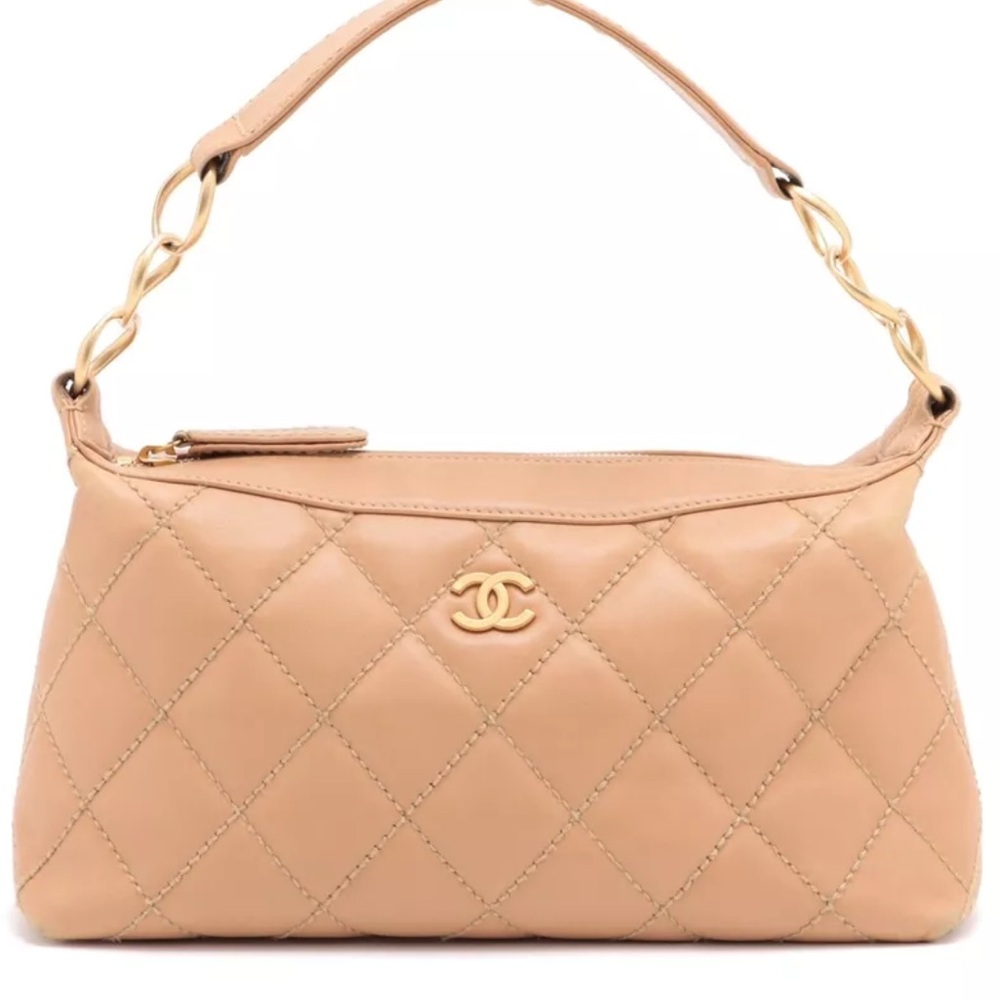 CHANEL Tan Quilted Shoulder Bag